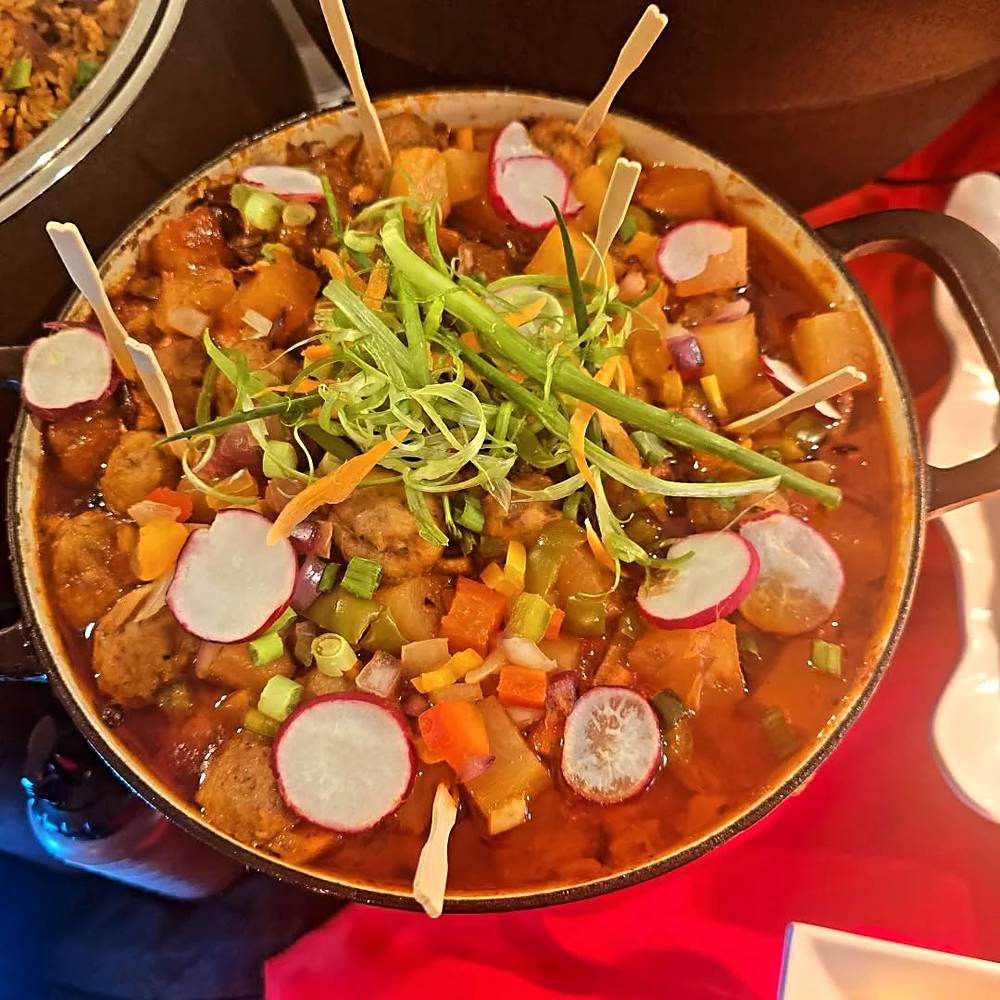 Caribbean-style stew with fresh garnish